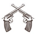 Crossed Pistols Hand Draw Sketch. Vector Royalty Free Stock Photo