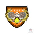 Crossed rackets with tennis ball and number two in the middle of golden wreath on the shield. Vector sport logo for any team or co Royalty Free Stock Photo