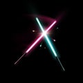 Crossed red and blue light sabers are a symbol of duel and confrontation. Royalty Free Stock Photo