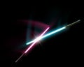 Crossed red and blue light sabers are a symbol of duel and confrontation. Royalty Free Stock Photo