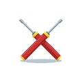 Crossed red and yellow flat-head screwdrivers Royalty Free Stock Photo