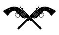 Crossed revolver guns icon. Vintage pistol silhouette. Western handgun. Vector illustration