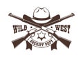 Crossed rifles and Cowboy hat with sheriff star - western retro logo