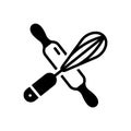 Black solid icon for Crossed Rolling Pin And Whisk, bake and bakery