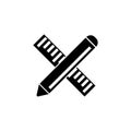 Crossed Ruler and Pencil Flat Vector Icon Royalty Free Stock Photo