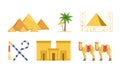 Crossed Sceptre and Whip, Sand Pyramid, Camel and Building as Ancient Egyptian Symbol Vector Set Royalty Free Stock Photo