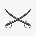 Crossed scimitar swords icon. Two sabers or cavalry swords. Vector illustration