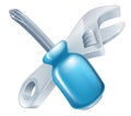 Crossed screwdriver and spanner Royalty Free Stock Photo