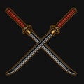 Crossed sharp samurai katana swords concept