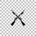 Crossed shotguns, hunting rifles icon flat