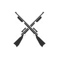 Crossed shotguns, hunting rifles icon flat