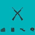 Crossed shotguns, hunting rifles icon flat