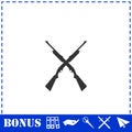 Crossed shotguns, hunting rifles icon flat