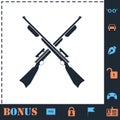 Crossed shotguns, hunting rifles icon flat