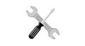 A crossed spanner and screwdriver icon features prominently against a white Royalty Free Stock Photo