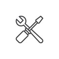 Crossed spanner and screwdriver outline icon Royalty Free Stock Photo