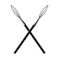 Crossed spears. Vector black outline icon illustration