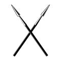 Crossed spears. Vector black outline icon illustration