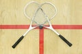 Crossed squash rackets top view Royalty Free Stock Photo