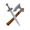 Crossed Sword and Axe with Scandinavian Ornament as Norway Attribute Vector Illustration