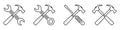 Crossed tool icons. Hammer, wrench and screwdriver. Repair tools icon Royalty Free Stock Photo