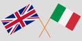 The crossed UK and Italy flags. Official colors. Proportion correctly. Vector Royalty Free Stock Photo