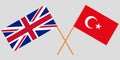 The crossed UK and turkey flags. Official colors. Proportion correctly. Vector Royalty Free Stock Photo