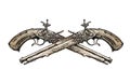 Crossed vintage Pistols. Hand drawn sketch ancient weapon. Duel. Vector illustration Royalty Free Stock Photo