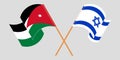 Crossed and waving flags of Jordan and Israel