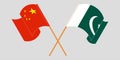 Crossed and waving flags of Pakistan and China