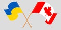 Crossed and waving flags of the Ukraine and Canada Royalty Free Stock Photo