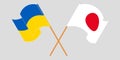 Crossed and waving flags of the Ukraine and Japan