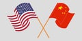 Crossed and waving flags of the USA and China Royalty Free Stock Photo