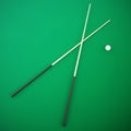 Crossed with a white cue ball on a green billiard table. 3d illustration