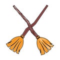 crossed witch brooms wooden handle