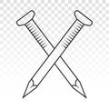 Crossed wood fasteners nail . Concrete nails line art vector icon for apps and websites Royalty Free Stock Photo