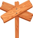 Crossed wooden planks with nails create an empty signpost, pointing in various directions, isolated against a clean