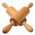 Crossed Wooden Rolling Pins Isolated on White Background in Studio Light Royalty Free Stock Photo