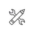 Crossed wrench and pen tool outline icon