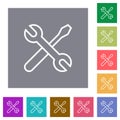 Crossed wrench and screwdriver outline square flat icons Royalty Free Stock Photo