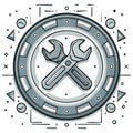 Crossed Wrenches in a Circle with Geometric Shapes and Dot Accents Royalty Free Stock Photo