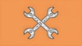 Crossed Wrenches on Orange: Classic Mechanic\'s Emblem. Concept Mechanic Tools, Crossed Wrenches, Royalty Free Stock Photo