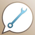 Crossed wrenches sign. Bright cerulean icon in white speech balloon at pale taupe background. Illustration Royalty Free Stock Photo