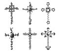 set of isolated Crosses decorated, artistic, elegant, religion, isolated.