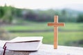 Crosses and the Bible. Nature background The power of holiness which brings luck and shows forgiveness with the power of religion