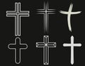 Crosses of christian religion. Set of isolated orthodoxy and catholicism divine symbols in shape of cross, Jesus Christ and God, Royalty Free Stock Photo