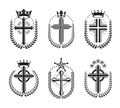 Crosses of Christianity Religion emblems set.