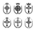 Crosses of Christianity Religion emblems set. Heraldic Coat of Arms decorative logos isolated vector .