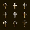 Crosses emblems vector emblems big set, Christian religion heraldic design elements collection, classic style heraldry symbols,