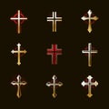 Crosses emblems vector emblems big set, Christian religion heraldic design elements collection, classic style heraldry symbols,